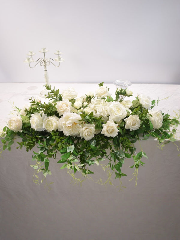 White And Green Artificial  Flower Wedding Head Table Decor Ideas​1