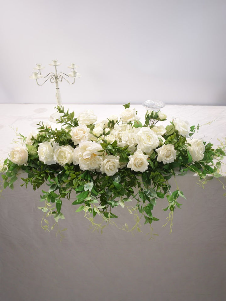 White And Green Artificial  Flower Wedding Head Table Decor Ideas​1